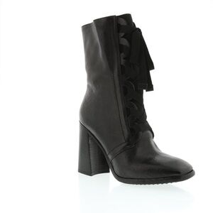 ❤️Amanda Gregory Gregory Laceup Mid-Calf Chic Black Leather Heeled Boot.  Sz 38